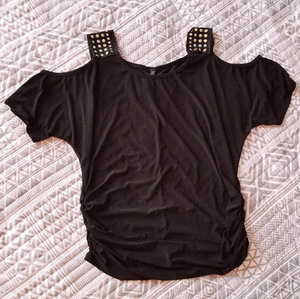 Gold Rivet Detail Cold Shoulder Top